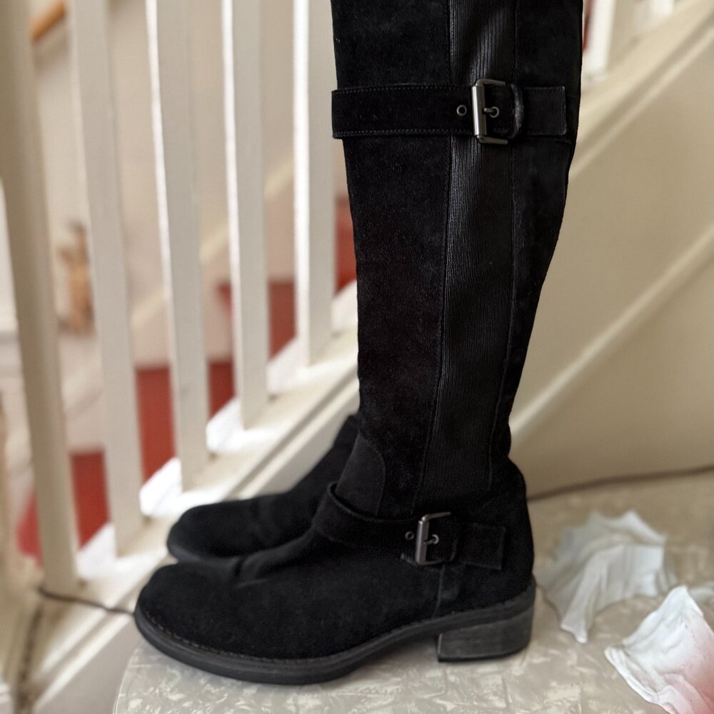 aquatalia high stretchy romantic goth ankle giada black suede boot 38